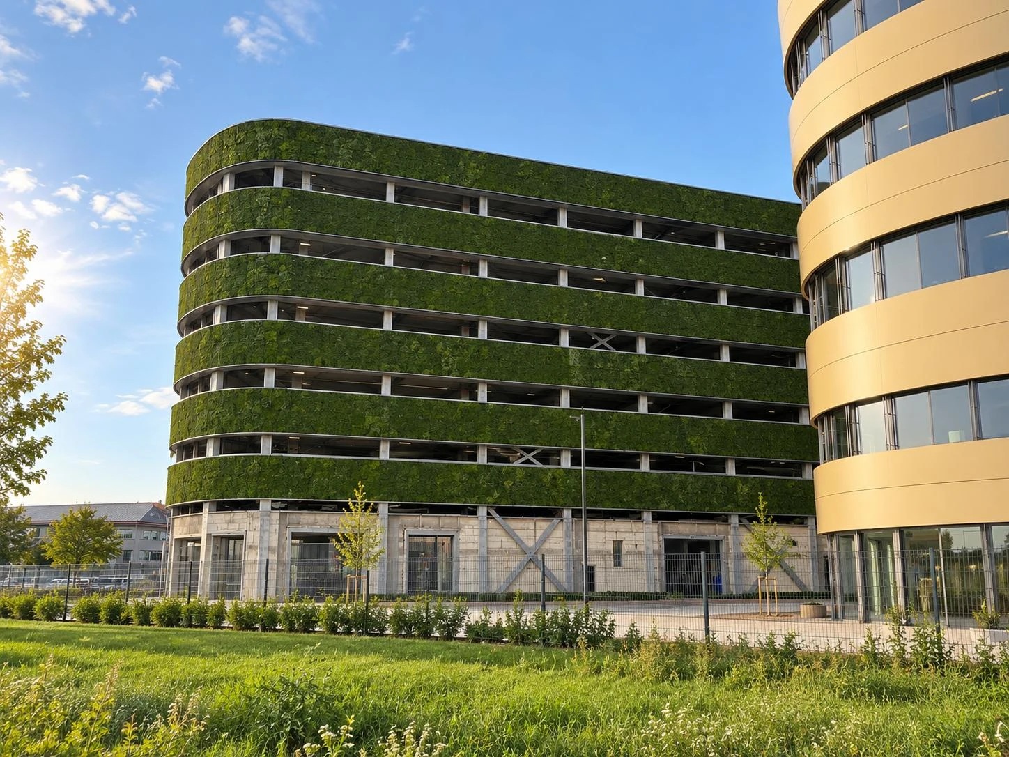Die Moosfassade am Parkhaus der Bechtle AG in Neu-Ulm